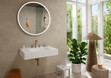 Смеситель для раковины hansgrohe Tecturis S 150 EcoSmart+, со сливным клапаном Push-Open, 73330140, шлифованная бронза