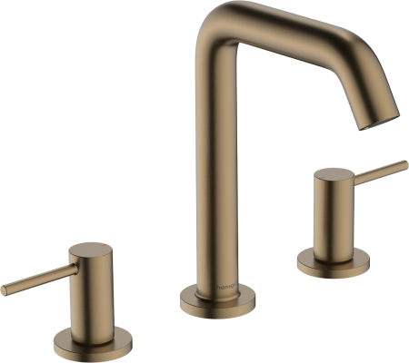 Смеситель для раковины hansgrohe Tecturis S 150 EcoSmart+, со сливным клапаном Push-Open, 73330140, шлифованная бронза