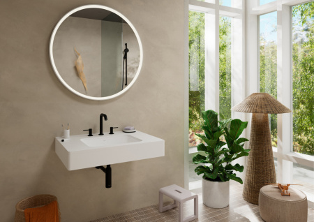 Смеситель для раковины hansgrohe Tecturis S 150 EcoSmart+, со сливным клапаном Push-Open, 73330670, матовый черный