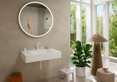 Смеситель для раковины hansgrohe Tecturis S 150 EcoSmart+, со сливным клапаном Push-Open, 73330700, матовый белый
