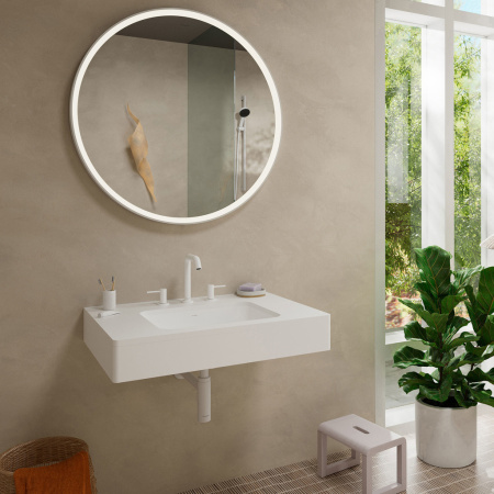 Смеситель для раковины hansgrohe Tecturis S 150 EcoSmart+, со сливным клапаном Push-Open, 73330700, матовый белый