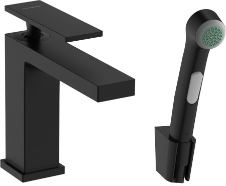 Смеситель для раковины hansgrohe Tecturis E 110 с гигиеническим душем и душевым шлангом, 73210670, матовый черный