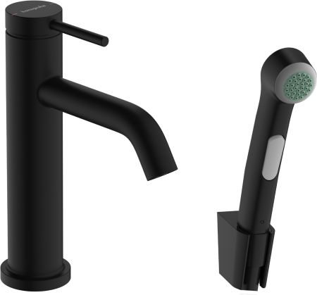 Смеситель для раковины hansgrohe Tecturis S 110 с гигиеническим душем и душевым шлангом, 73211670, матовый черный