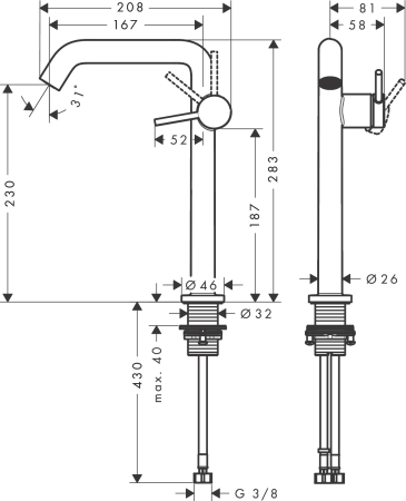 Смеситель для раковины hansgrohe Tecturis S 240 Fine, CoolStart, EcoSmart+, 73372670, матовый черный