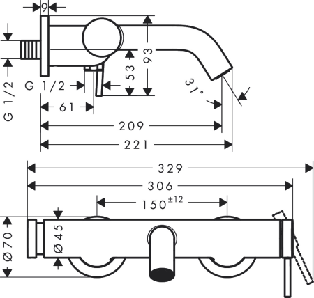Смеситель для ванны hansgrohe Tecturis S, 73422670, матовый черный
