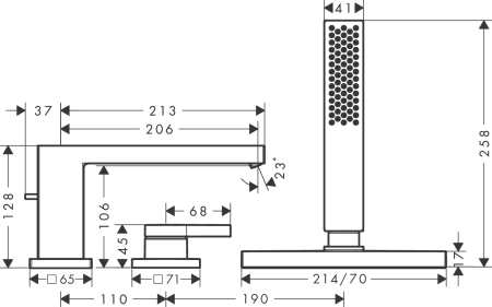 Cмеситель для ванны hansgrohe Tecturis E на 3 отверстия, 73443000, хром