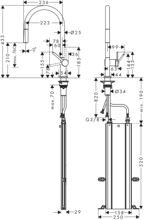 Смеситель для кухонной мойки hansgrohe Talis M54 210, с вытяжным изливом 1jet, sBox 72803670, матовый черный
