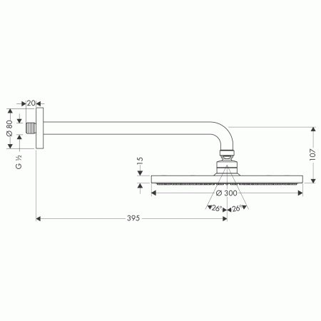 Верхний душ hansgrohe Raindance S 300 1jet с настенным кронштейном 27493000, хром