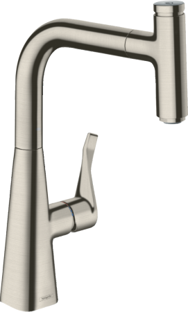 Смеситель для кухонной мойки hansgrohe Metris Select M71 240, с вытяжным изливом 14857800, под сталь