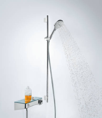 Душевой гарнитур hansgrohe Raindance Select E 120 3jet EcoSmart со штангой 90 см и мыльницей 26623400, белый/хром