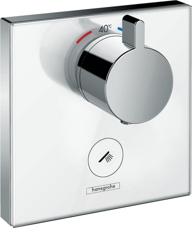 Внешняя часть термостата для душа hansgrohe ShowerSelect Glass HighFlow скрытого монтажа с отдельным выводом ручного душа 15735400, белый/хром
