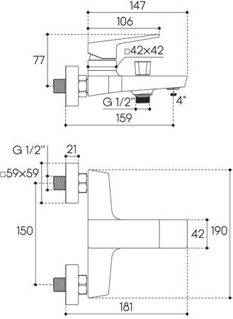 Смеситель для ванны Aqueduto CLARO CLA0600, хром