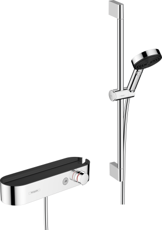 Термостат для душа hansgrohe ShowerTablet Select 400 с душевым гарнитуром Pulsify S и полочкой 24260000, хром