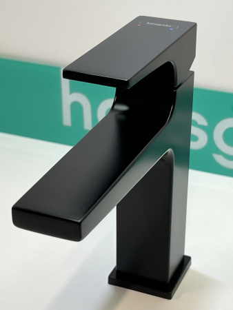 Смеситель для раковины hansgrohe Metropol 110 со сливным клапаном Push-Open 32507670/U, матовый черный, уцененный товар