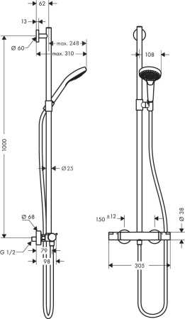 Душевая система hansgrohe Croma Select S SemiPipe Multi с термостатом 27247400, белый/хром