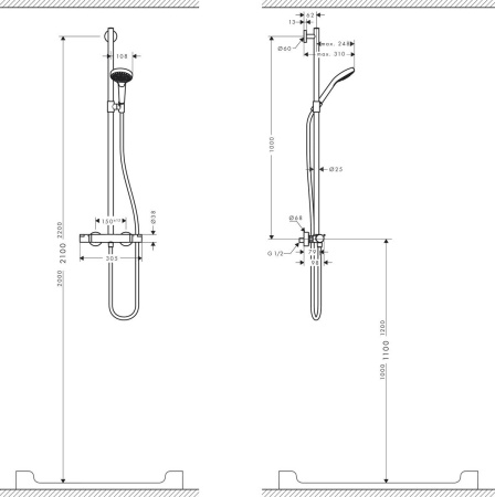Душевая система hansgrohe Croma Select S SemiPipe Multi с термостатом 27247400, белый/хром