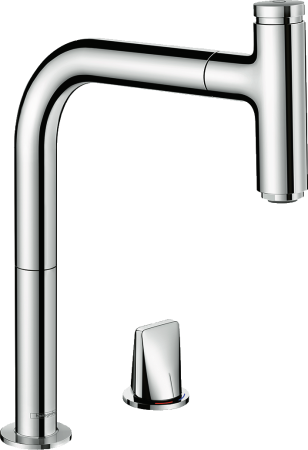 Смеситель для кухонной мойки hansgrohe Metris Select M71 200, на 2 отверстия, с вытяжным изливом, sBox, Eco 73825000, хром