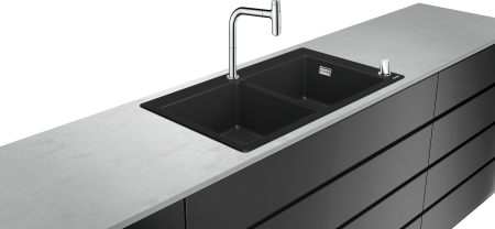 Кухонная комбинация hansgrohe C51-F770-10 врезная, с двумя чашами 370/370 43221000, черный графит