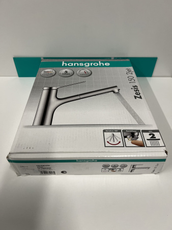 Смеситель для кухонной мойки hansgrohe Zesis M33 150, с вытяжным душем 2jet, sBox lite 74803000/U, хром, уцененный товар