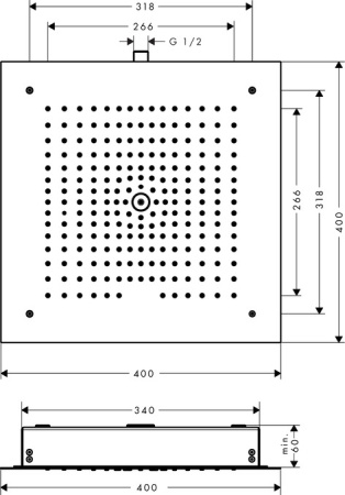Верхний душ hansgrohe Raindance E 400 1jet с потолочным креплением скрытого монтажа 26252000, хром