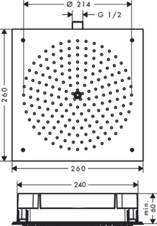 Верхний душ hansgrohe Raindance 260 1jet EcoSmart с потолочным креплением скрытого монтажа 26481000, хром