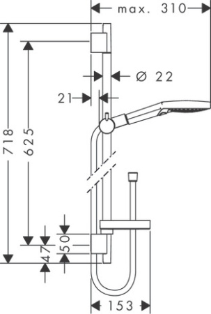 Душевой гарнитур hansgrohe Raindance Select S 120 3jet EcoSmart со штангой 65 см и мыльницей 26632000, хром