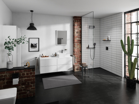 Настенный держатель Hansgrohe Rainfinity Porter 500 с полкой левый, 26843140, шлифованная бронза
