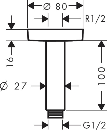 Душевой кронштейн hansgrohe S потолочный 100 мм 27393670, матовый черный