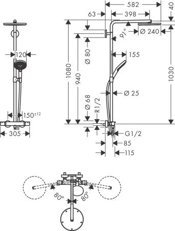 Душевая система hansgrohe Raindance Select S 240 1jet PowderRain с термостатом 27633700, матовый белый