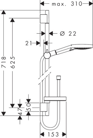 Душевой гарнитур hansgrohe Raindance Select S 120 3jet PowderRain со штангой 65 см и мыльницей 27654000, хром
