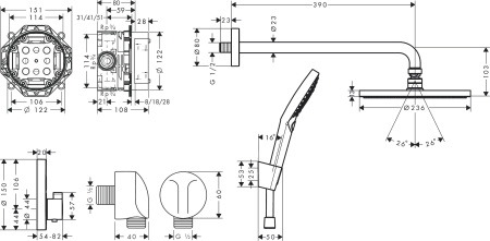 Душевая система hansgrohe Raindance S 240 1jet скрытого монтажа с термостатом 27959670, матовый черный