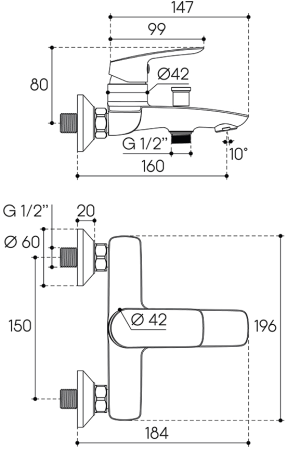 Смеситель для ванны Aqueduto SUAVE SUA0600, хром