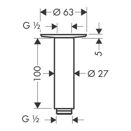 Душевой кронштейн hansgrohe потолочный 100 мм 27479990, полированное золото