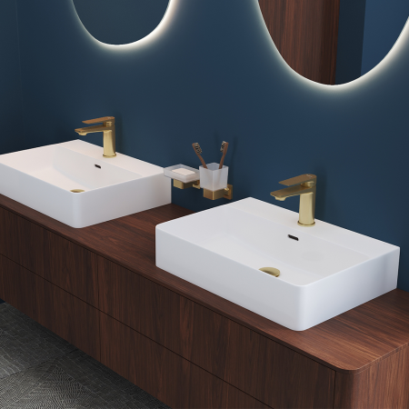 Смеситель для раковины Aqueduto LINHA M-size LIN0250, шлифованное золото