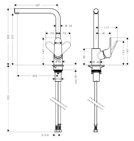 Смеситель для кухонной мойки hansgrohe Focus M41 280, с поворотным изливом 31817800, под сталь