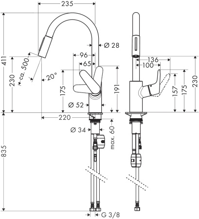 Смеситель для кухонной мойки hansgrohe Focus M41 240, с вытяжным душем 2jet 31815670, матовый черный