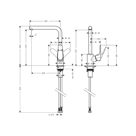 Смеситель для кухонной мойки hansgrohe Focus M41 280 1jet, Eco 31827800, под сталь