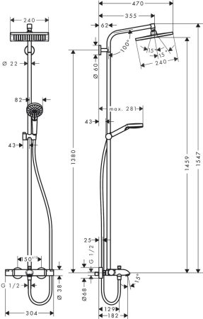 Душевая система hansgrohe Crometta E 240 1 режим, с термостатом для ванны 27298000/U, хром, уцененный товар