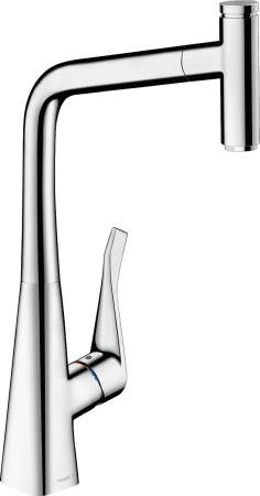 Смеситель для кухонной мойки hansgrohe Metris Select M71 320, с вытяжным изливом, Eco 14786000, хром