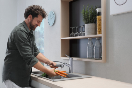 Смеситель для кухонной мойки hansgrohe Focus M42 150, с вытяжным изливом 1jet 71814000, хром