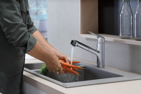 Смеситель для кухонной мойки hansgrohe Focus M42 150, с вытяжным изливом 1jet 71814000, хром