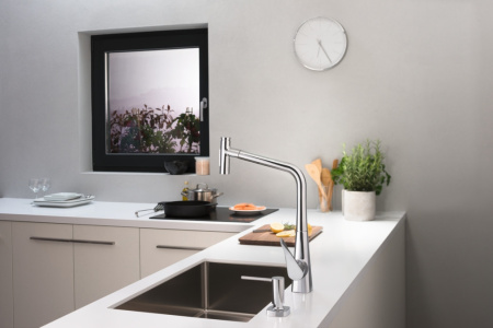 Смеситель для кухонной мойки hansgrohe Metris Select M71 320, с вытяжным душем 2jet, sBox 73816800, под сталь