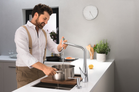 Смеситель для кухонной мойки hansgrohe Metris Select M71 320, с вытяжным душем 2jet, sBox 73816800, под сталь