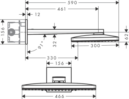 Верхний душ hansgrohe Rainmaker Select 460 2jet с настенным кронштейном скрытого монтажа 24005600, черный/хром