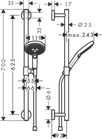 Душевой гарнитур hansgrohe Raindance Select S 120 3jet со штангой 65 см 26320000, хром