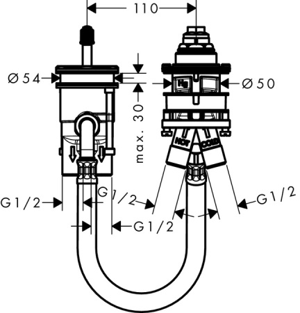 Встраиваемая часть смесителя на край ванны на 2 отверстия hansgrohe 13159180