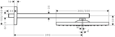 Верхний душ hansgrohe Raindance E 300 1jet с настенным кронштейном 26238990, полированное золото