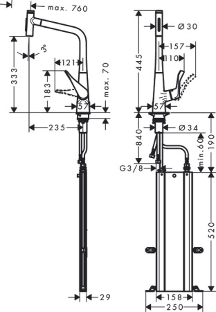 Смеситель для кухонной мойки hansgrohe Metris Select M71 320, с вытяжным душем 2jet, sBox 73816800, под сталь