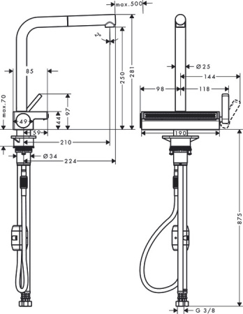 Смеситель для кухонной мойки hansgrohe Aquno Select M81 250, с вытяжным душем 2jet 73836000, хром