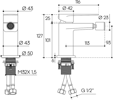 Смеситель для биде Aqueduto LINHA LIN0550, шлифованное золото